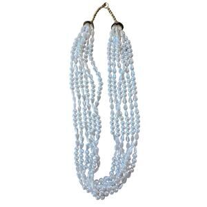 Vintage Faux Pearl Multi Strand Statement Necklace White Beaded Bib Collar